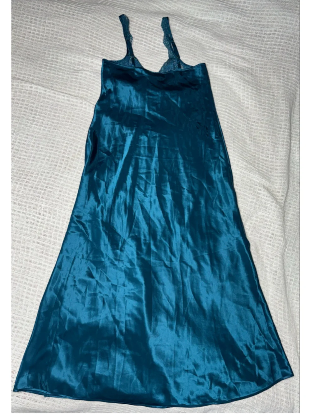 VTG Victoria's Secret Gold Label Teal Satin Lace Maxi Slip Dress Nightgown M EUC - Picture 14 of 14